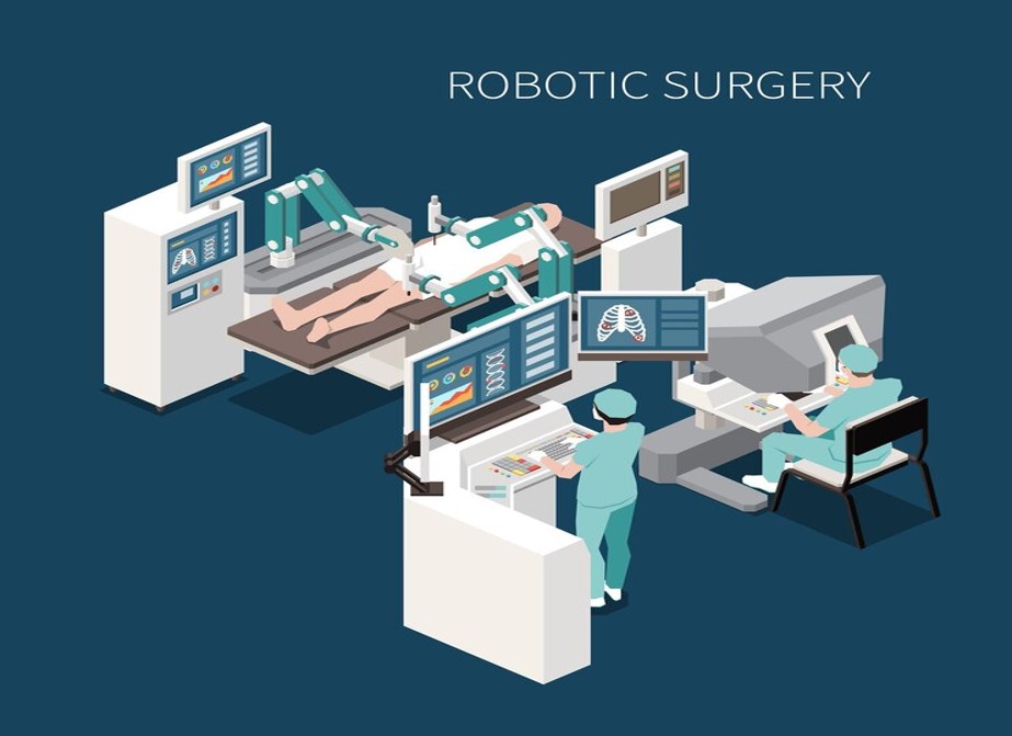 robotic surgery isometric composition with innovative operation 